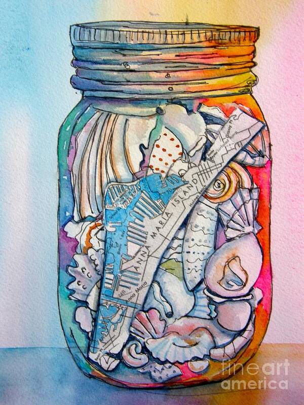 Jar Art Print featuring the painting Jar with w/ Map AMI by Midge Pippel