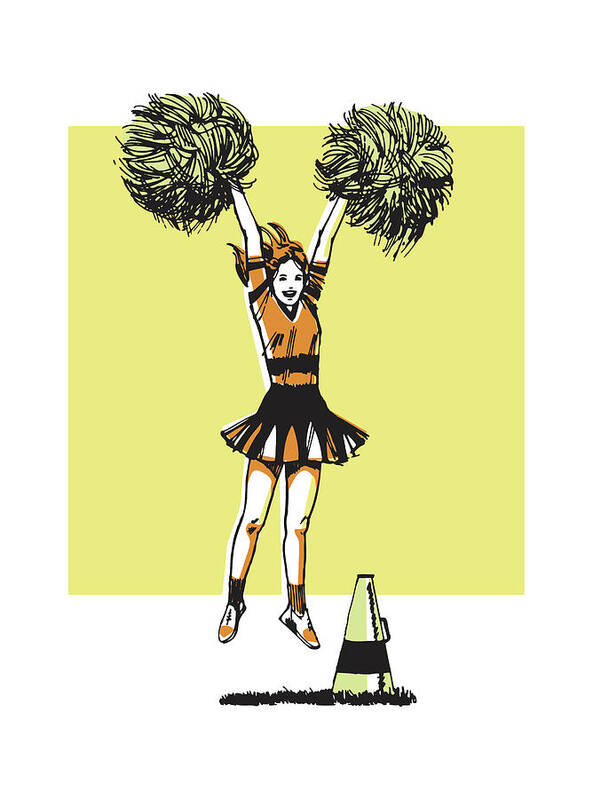 Adolescence Art Print featuring the drawing Jumping Cheerleader with Megaphone on Ground by CSA Images