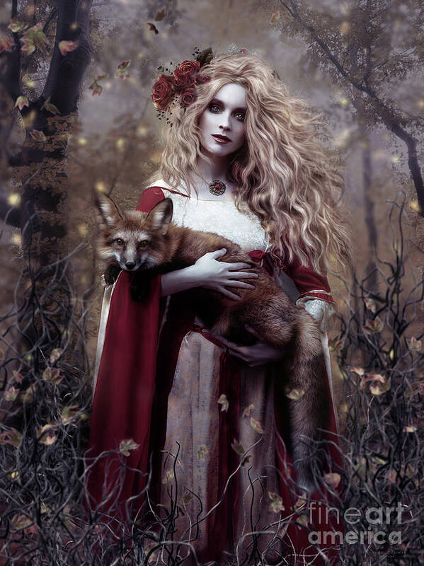 Lady And The Fox Art Print featuring the mixed media Lady and the Fox by Shanina Conway