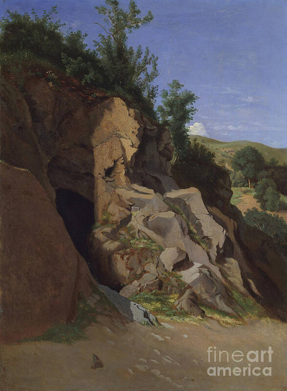 Oil Painting Art Print featuring the drawing Landscape With A Cave. Creator Theodore by Heritage Images