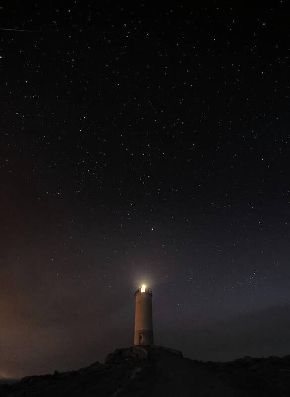 Built Structure Art Print featuring the photograph Lighthouse With Starry Sky by Carlos Fernandez