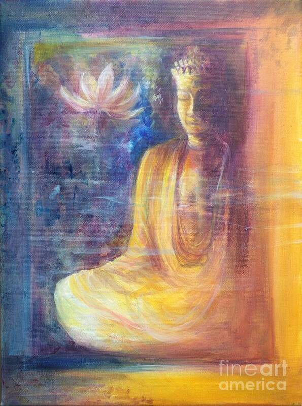 Dorje Sempa Art Print featuring the painting Lotus flower before a Diamond mind Dorje sempa by Lizzy Forrester