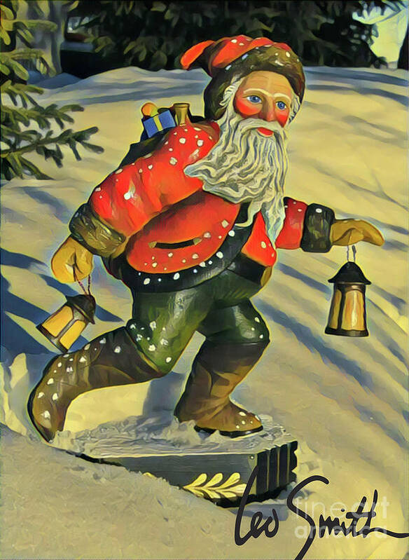 Santa Art Print featuring the painting Luminous Santa by Leo and Marilyn Smith