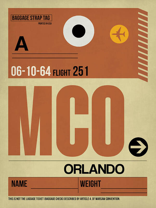 Orlando Art Print featuring the digital art MCO Orlando Luggage Tag I by Naxart Studio