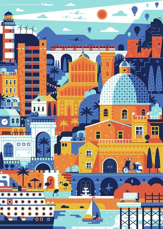 Cities Art Print featuring the digital art Mediterranean Italy Sea Town Cagliari by Aliaksei Kruhlenia