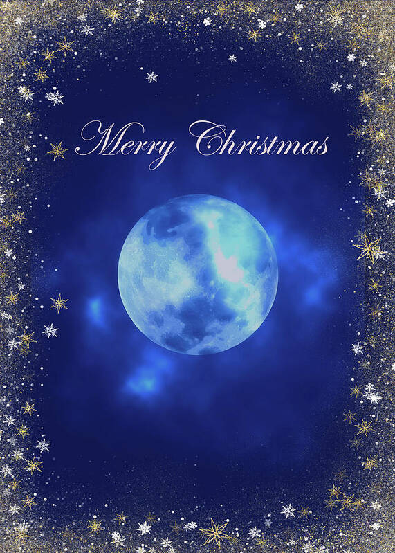 Merry Art Print featuring the digital art Merry Christmas Magical Blue Theme by Johanna Hurmerinta