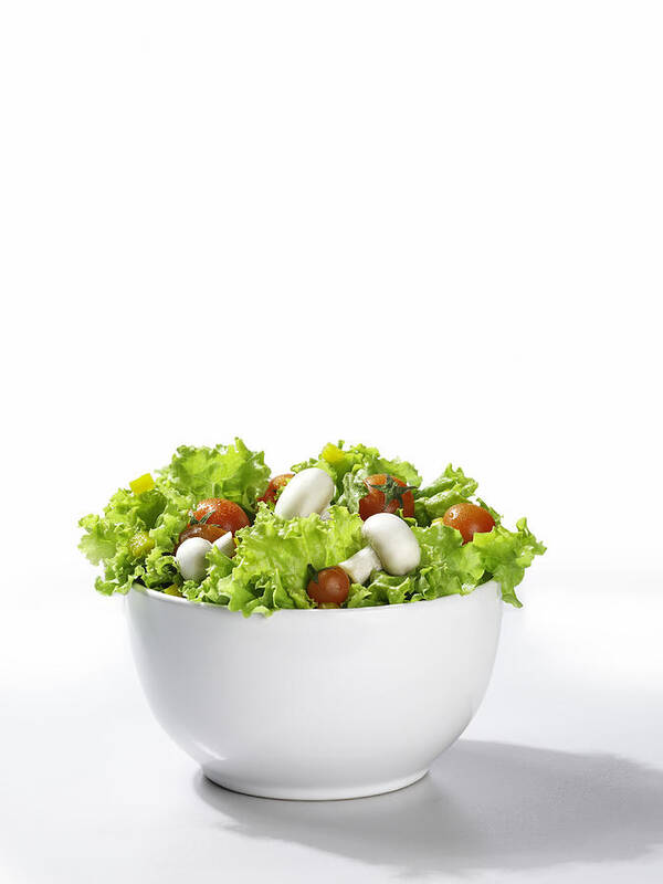 Shadow Art Print featuring the photograph Mixed Salad In A Bowl, White Background by Domino