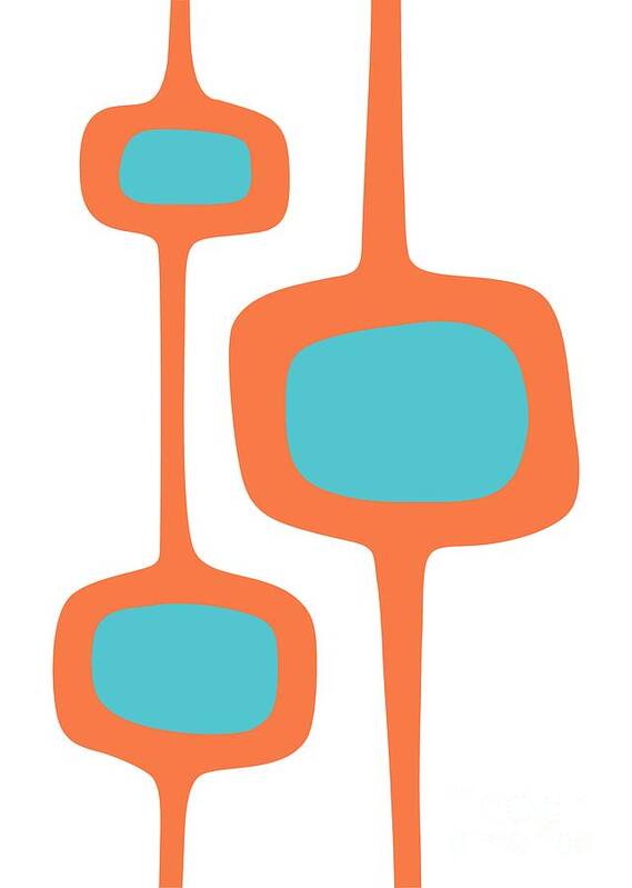  Art Print featuring the digital art Mod Pod Three in Turquoise and Orange by Donna Mibus