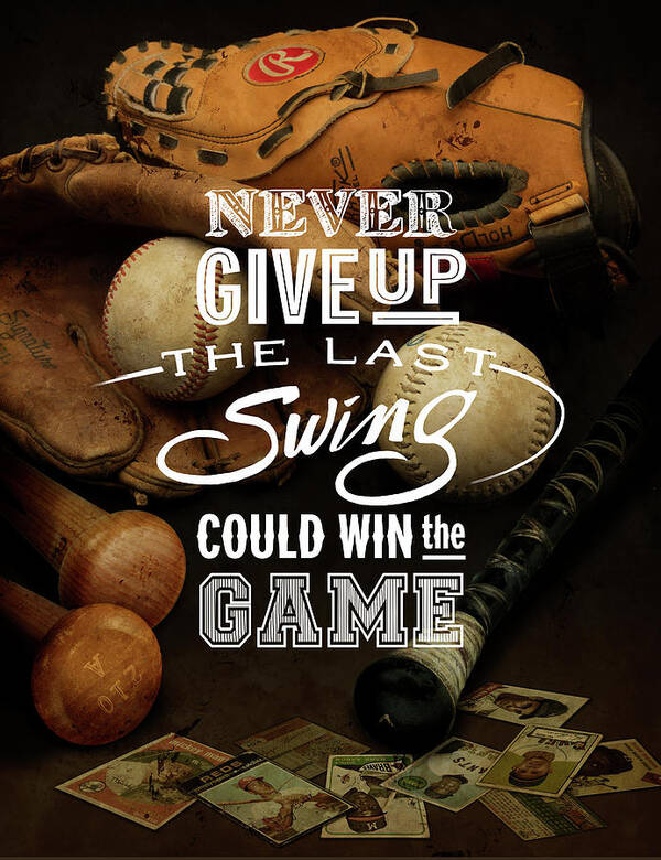 Baseball Art Print featuring the mixed media Never Give Up by Art Licensing Studio