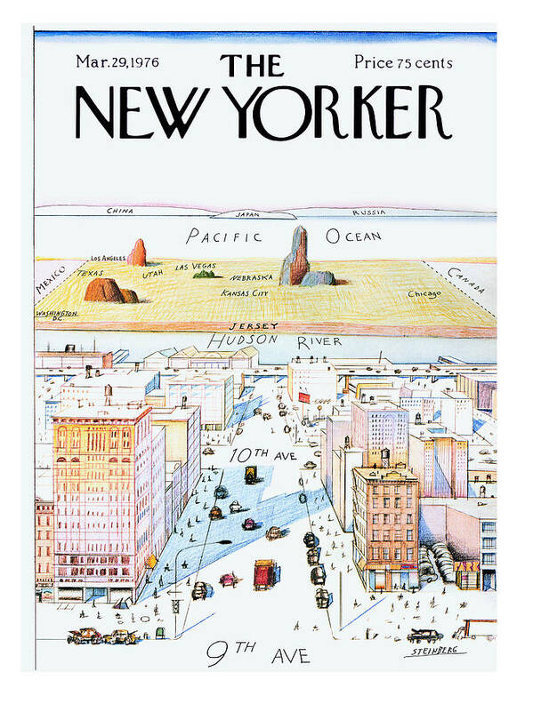#condenastnewyorkercover Art Print featuring the painting New Yorker March 29, 1976 by Saul Steinberg