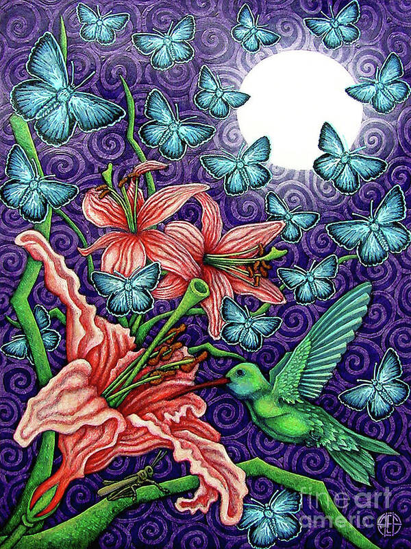 Hummingbird Art Print featuring the painting Night Garden 5 by Amy E Fraser