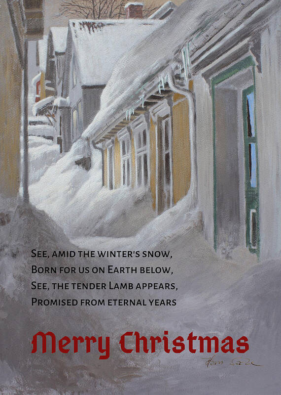 Christmas Card Art Print featuring the painting Nordic Town Houses - Christmas card version by Hans Egil Saele