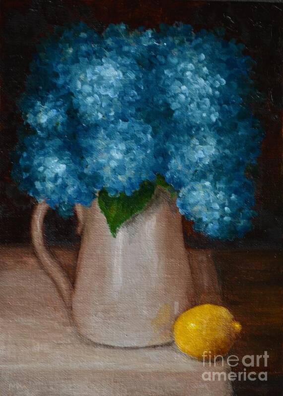 Blue Hydrangeas Art Print featuring the painting One Lemon by Michelle Welles