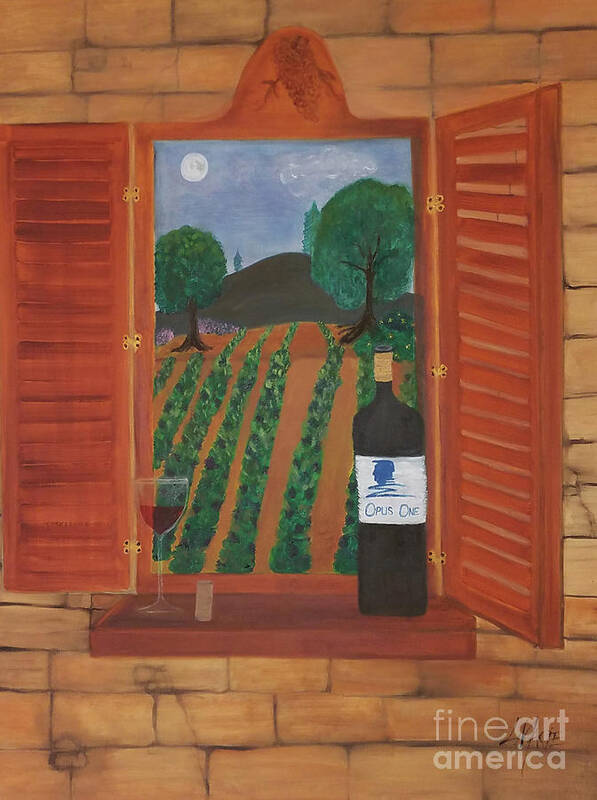 Wine Art Print featuring the painting Opus One Napa Sonoma by Artist Linda Marie
