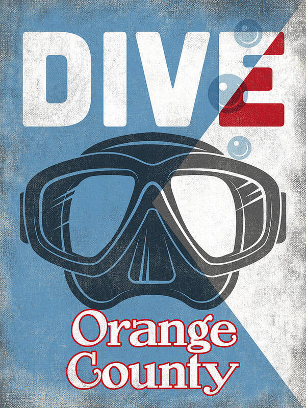 Orange County Art Print featuring the digital art Orange County Vintage Scuba Diving Mask by Flo Karp