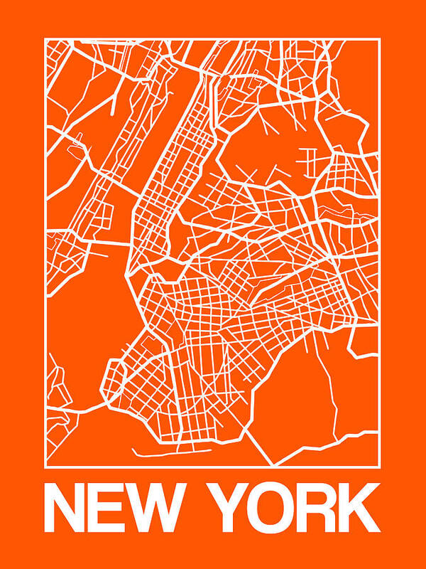 New York Art Print featuring the digital art Orange Map of New York by Naxart Studio