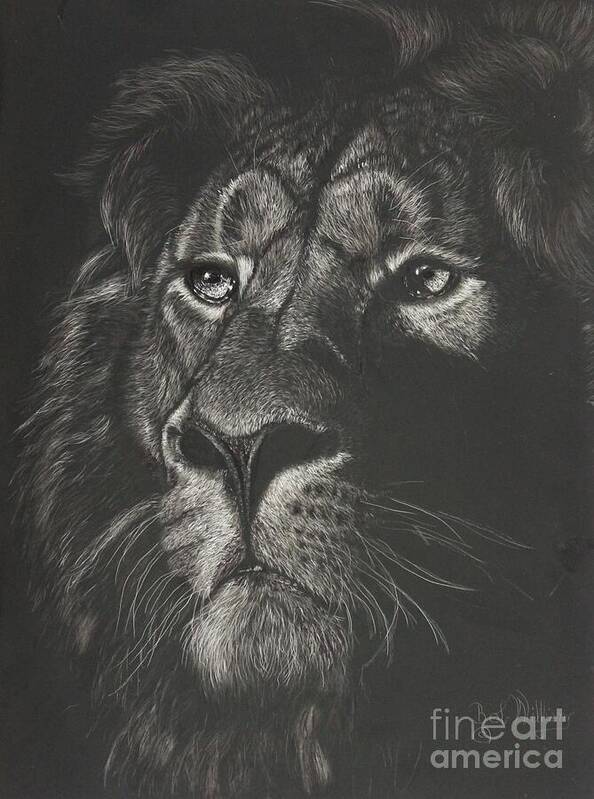 Lion Art Print featuring the mixed media Out from the Dark by Bob Williams
