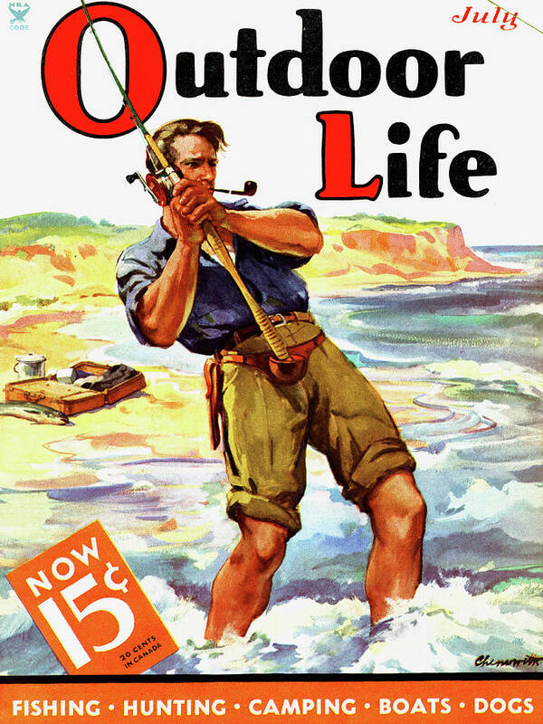 Fishing Art Print featuring the painting Outdoor Life Magazine Cover July 1935 by Outdoor Life