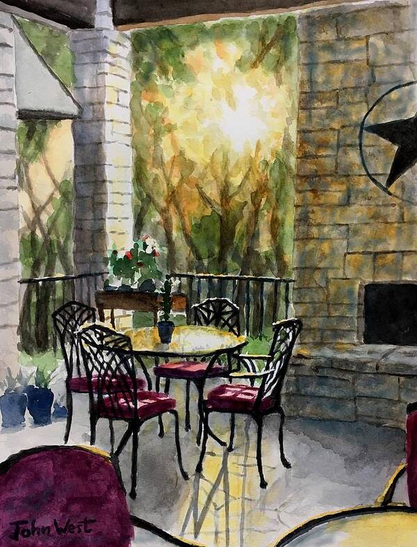 Bright Sun Art Print featuring the painting Patio Sunrise by John West