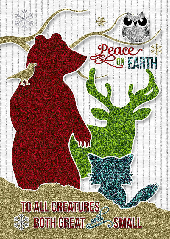 Xmas Art Print featuring the digital art Peace on Earth Woodland Creatures by Doreen Erhardt