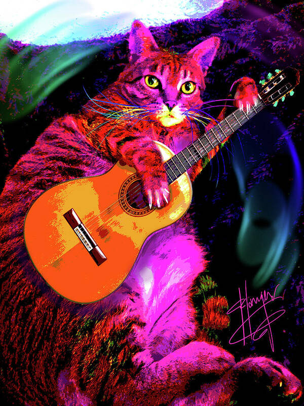 Guitar Art Print featuring the painting pOpCat Fat Cat Slim by DC Langer