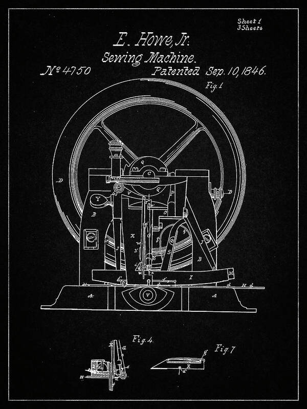 Pp1035-vintage Black Singer Sewing Machine Patent Poster Art Print featuring the digital art Pp1035-vintage Black Singer Sewing Machine Patent Poster by Cole Borders