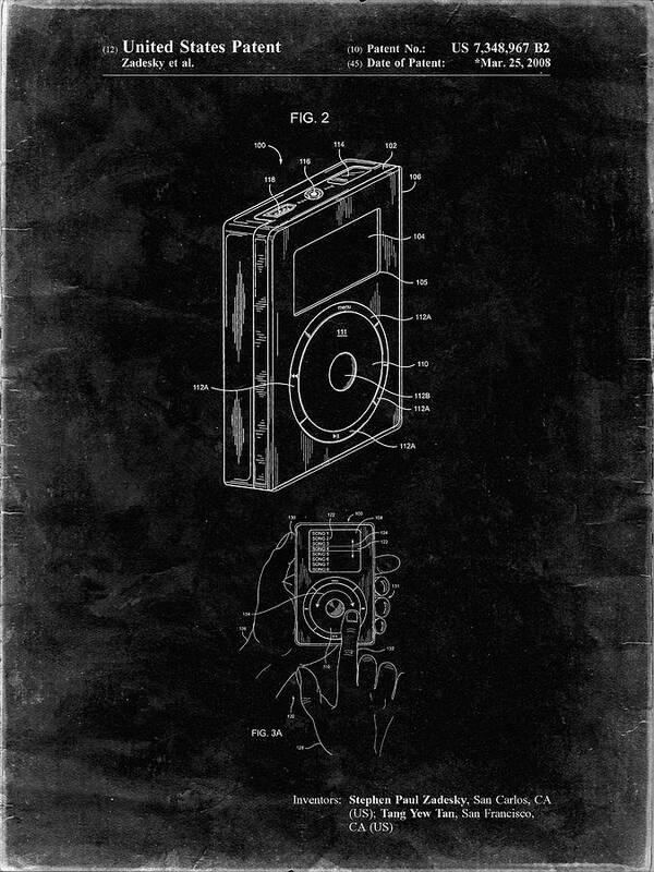 Pp124- Black Grunge Ipod Click Wheel Patent Poster Art Print featuring the digital art Pp124- Black Grunge Ipod Click Wheel Patent Poster by Cole Borders