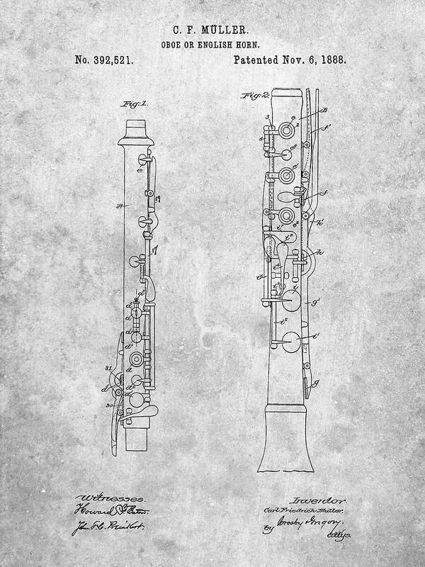 Pp247-slate Oboe Patent Poster Art Print featuring the digital art Pp247-slate Oboe Patent Poster by Cole Borders