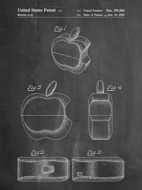 Pp260-chalkboard Apple Logo Flip Phone Patent Poster Art Print featuring the digital art Pp260-chalkboard Apple Logo Flip Phone Patent Poster by Cole Borders