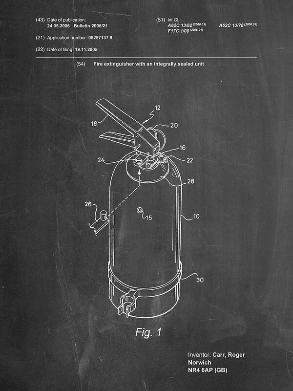 Pp396-chalkboard Modern Fire Extinguisher Patent Poster Art Print featuring the digital art Pp396-chalkboard Modern Fire Extinguisher Patent Poster by Cole Borders