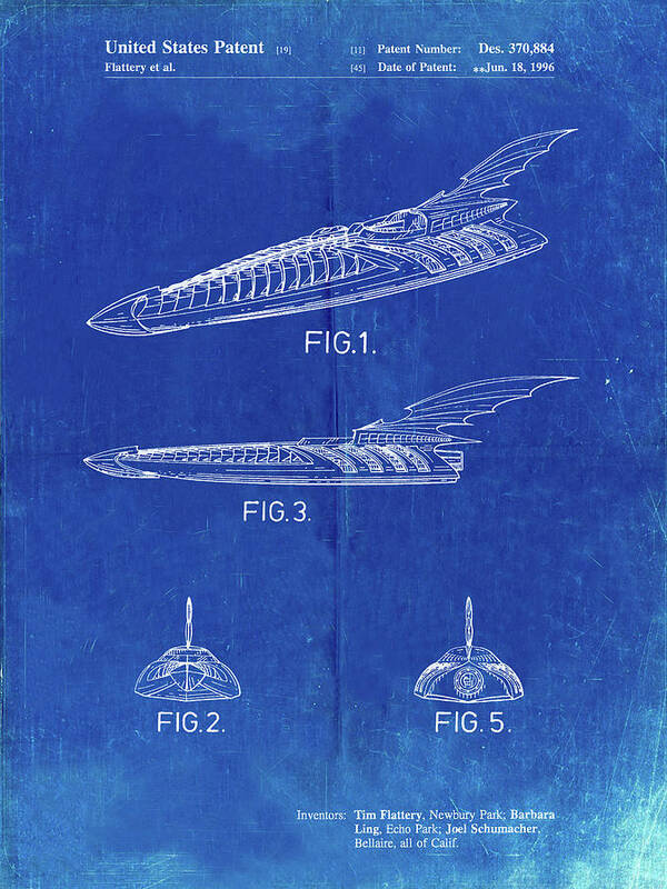 Pp483-faded Blueprint Batman Forever Batboat Patent Poster Art Print featuring the digital art Pp483-faded Blueprint Batman Forever Batboat Patent Poster by Cole Borders