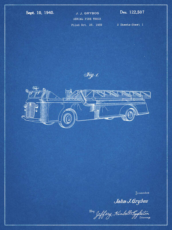 Pp506-blueprint Firetruck 1940 Patent Poster Art Print featuring the digital art Pp506-blueprint Firetruck 1940 Patent Poster by Cole Borders