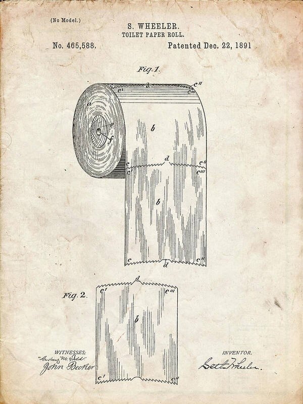 Pp53-vintage Parchment Toilet Paper Patent Art Print featuring the digital art Pp53-vintage Parchment Toilet Paper Patent by Cole Borders