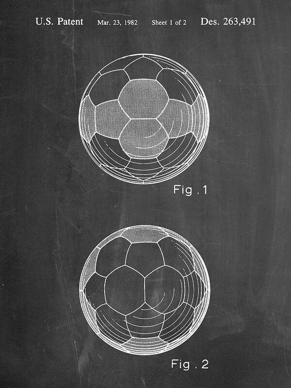 Pp62-chalkboard Leather Soccer Ball Patent Poster Art Print featuring the digital art Pp62-chalkboard Leather Soccer Ball Patent Poster by Cole Borders