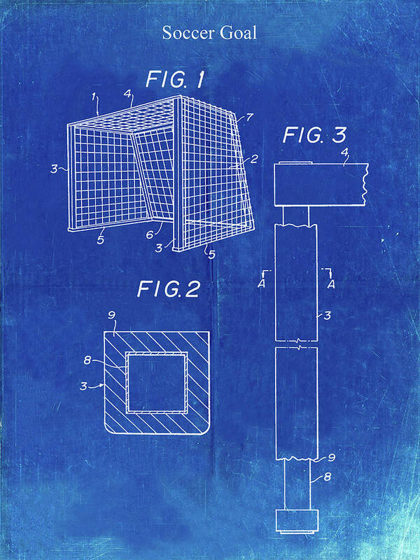 Pp63-faded Blueprint Soccer Goal Patent Poster Art Print featuring the digital art Pp63-faded Blueprint Soccer Goal Patent Poster by Cole Borders