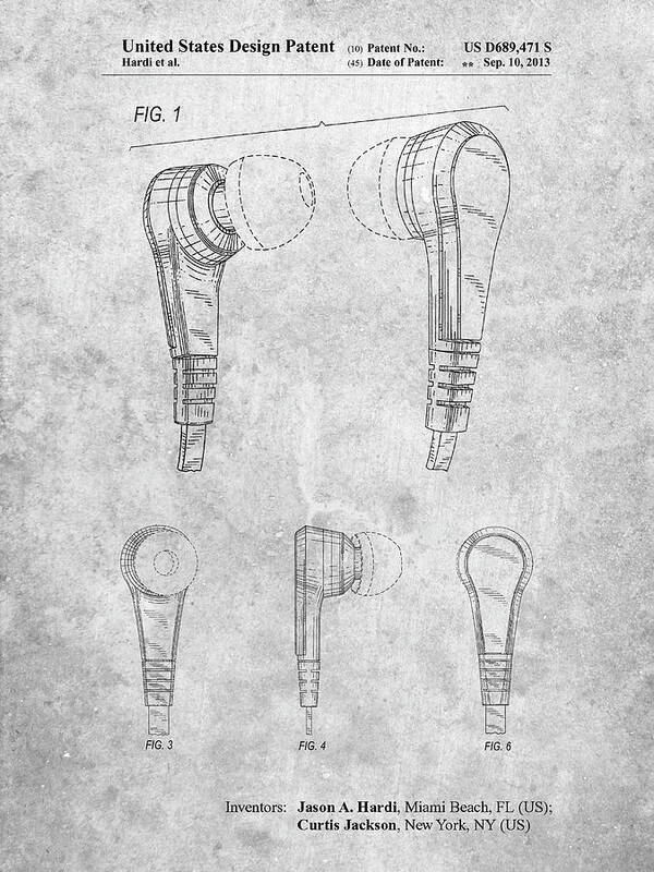 Pp686-slate Ear Buds Patent Poster Art Print featuring the digital art Pp686-slate Ear Buds Patent Poster by Cole Borders