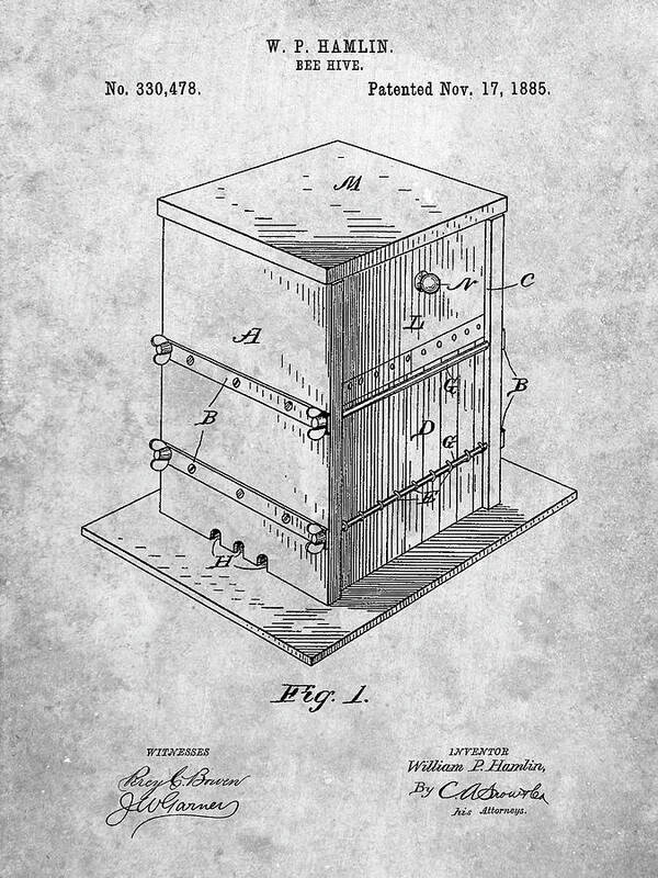 Pp724-slate Bee Hive Exterior Patent Poster Art Print featuring the digital art Pp724-slate Bee Hive Exterior Patent Poster by Cole Borders