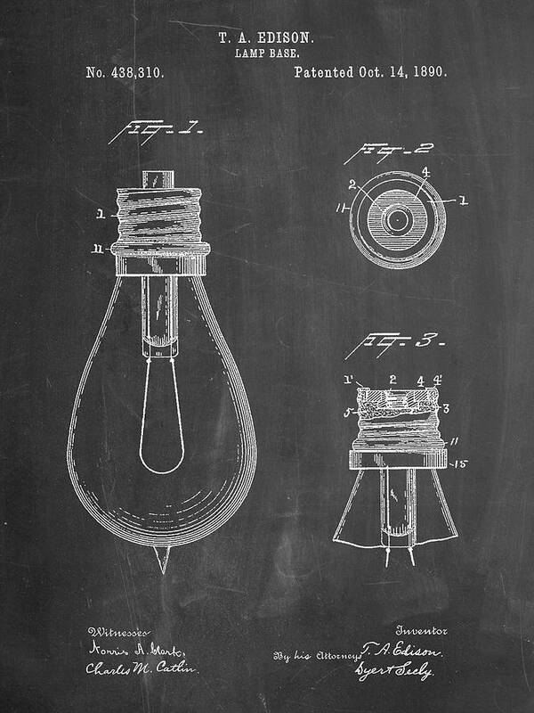 Pp796-chalkboard Edison Lamp Base Patent Print Art Print featuring the digital art Pp796-chalkboard Edison Lamp Base Patent Print by Cole Borders