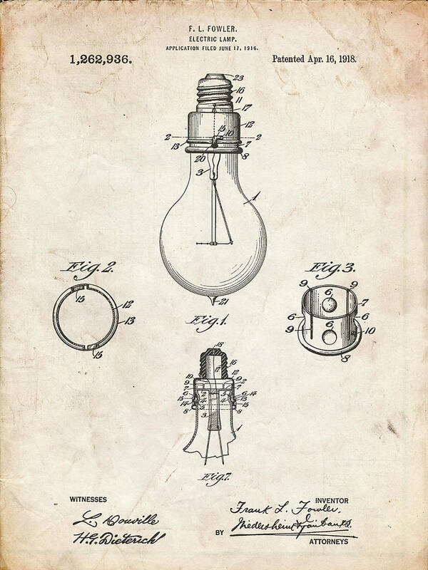 Pp800-vintage Parchment Electric Lamp Patent Poster Art Print featuring the digital art Pp800-vintage Parchment Electric Lamp Patent Poster by Cole Borders