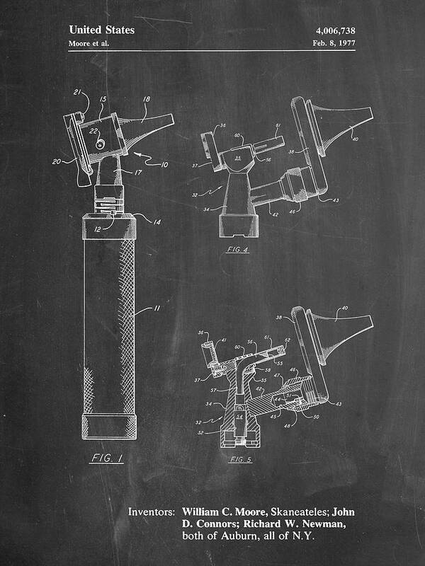Pp978-chalkboard Otoscope Patent Print Art Print featuring the digital art Pp978-chalkboard Otoscope Patent Print by Cole Borders