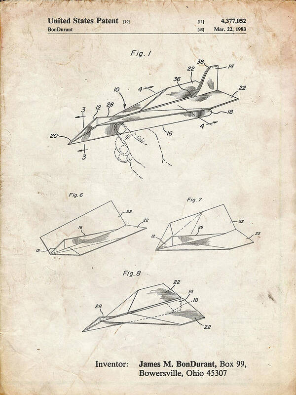 Pp983-vintage Parchment Paper Airplane Patent Poster Art Print featuring the digital art Pp983-vintage Parchment Paper Airplane Patent Poster by Cole Borders