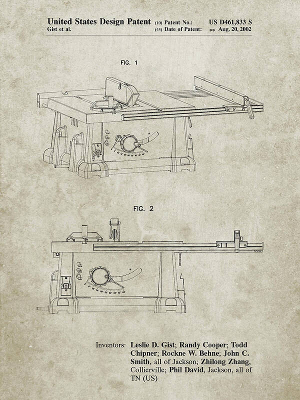 Pp999-sandstone Porter Cable Table Saw Patent Poster Art Print featuring the digital art Pp999-sandstone Porter Cable Table Saw Patent Poster by Cole Borders
