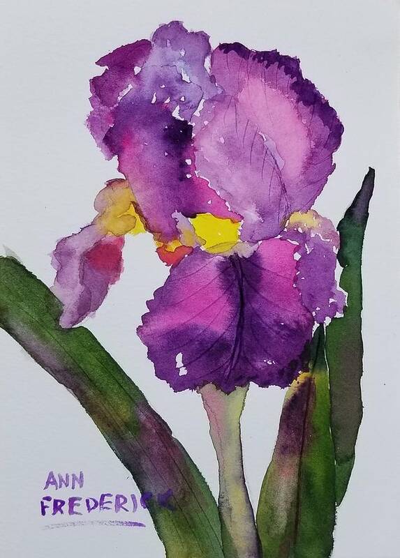 Purple Art Print featuring the painting Purple Bearded Iris by Ann Frederick