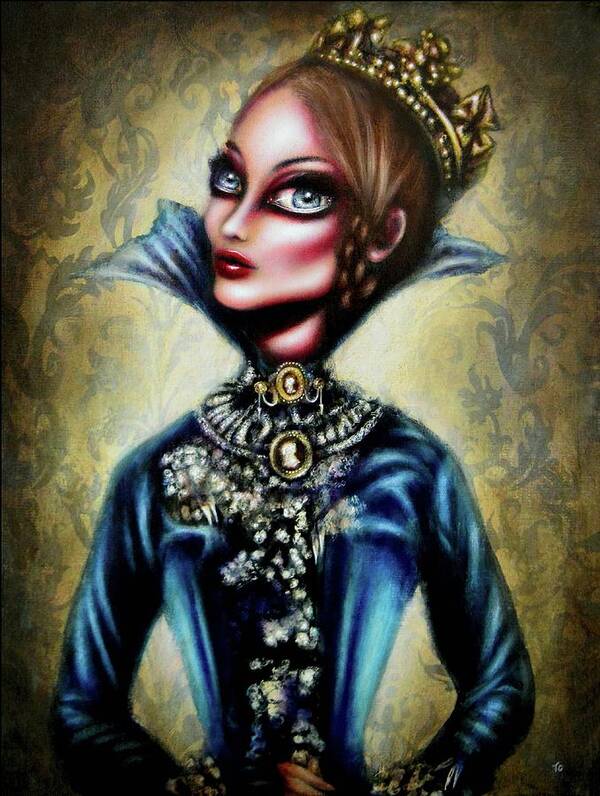 Yellow Art Print featuring the painting Queen Victoria and the Corset Era by Tiago Azevedo