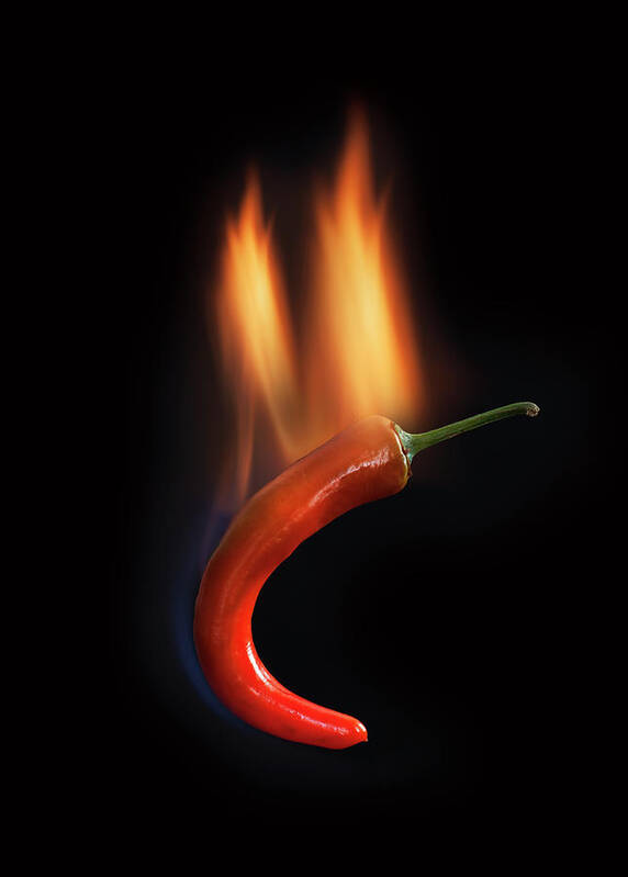 Spice Art Print featuring the photograph Red Chili Burning In Flames by Buena Vista Images