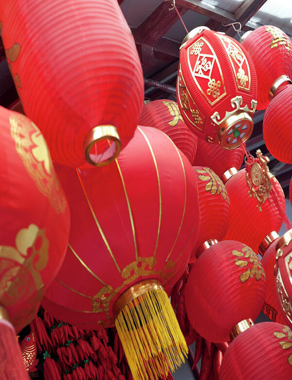 Chinese Culture Art Print featuring the photograph Red Chinese Lanterns For Sale In A by Shanna Baker