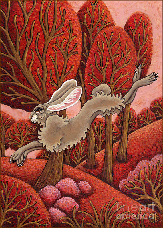 Hare Art Print featuring the painting Red Forest Run by Amy E Fraser