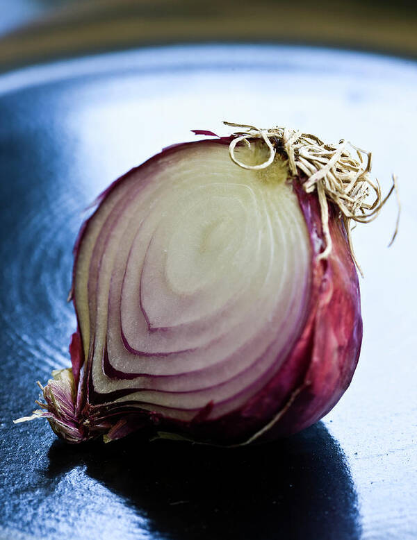 Shadow Art Print featuring the photograph Red Onion Half by Ray Kachatorian