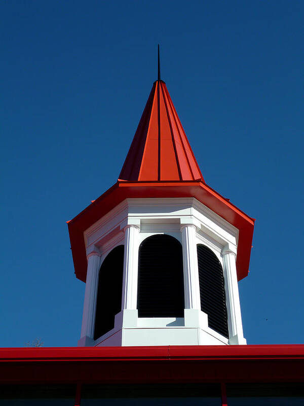 Architectural Art Print featuring the photograph Red Spire Against Blue Sky by Mike McBrayer