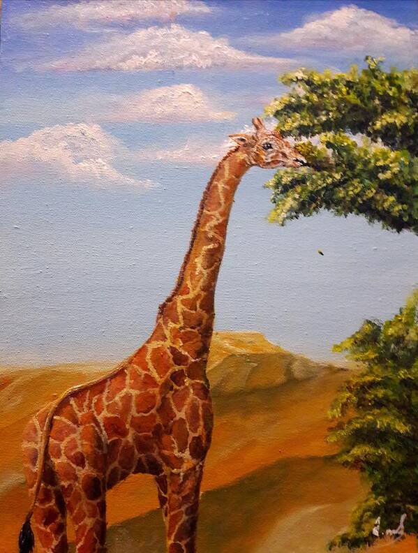 Giraffe Art Print featuring the painting Sad Giraffe by Medea Ioseliani
